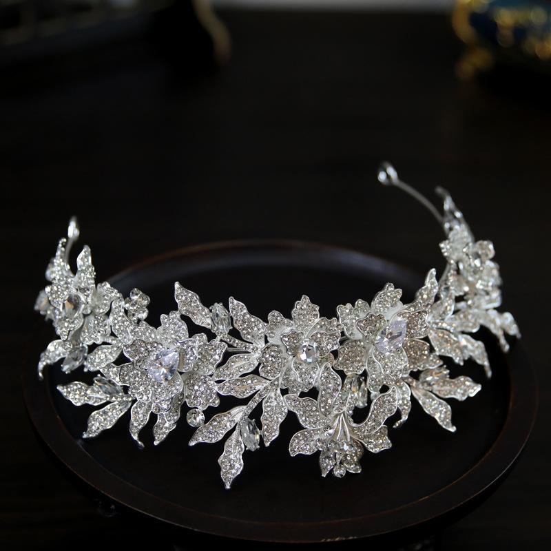 European Style New Luxurious and Atmospheric Zircon Flower Bride Wedding Crown Headdress Crown Tiara Hair Accessories