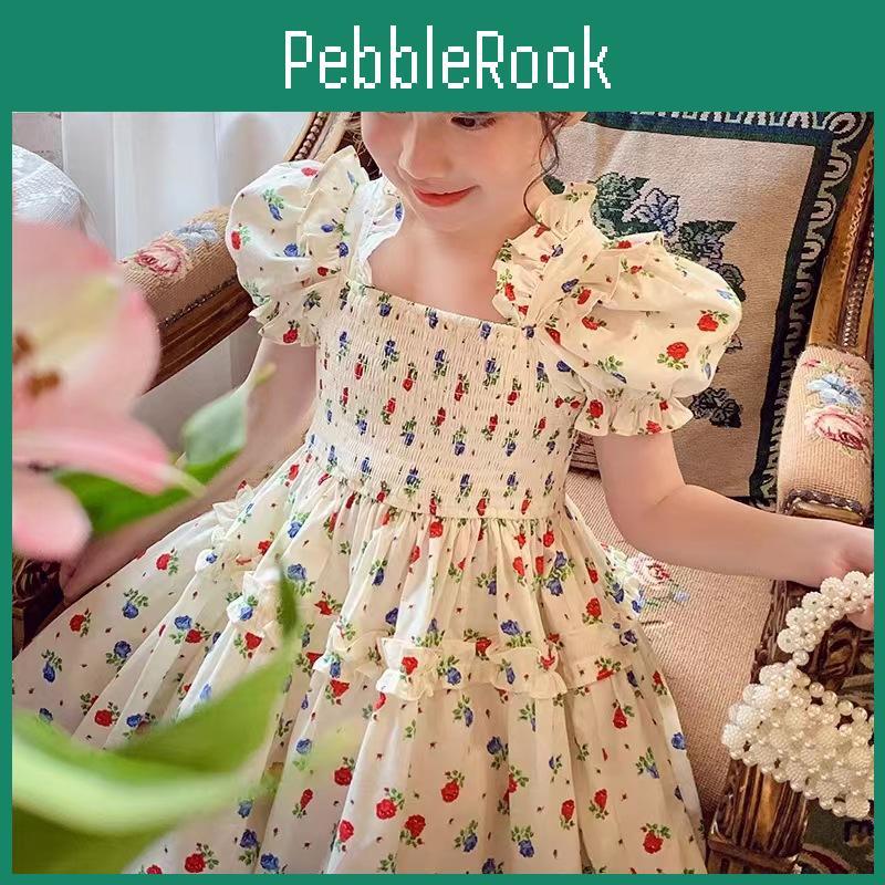 Flower Sweet Girls Princess Dress Summer Puff Sleeve Floral Girl Casual Fashion Childrens
