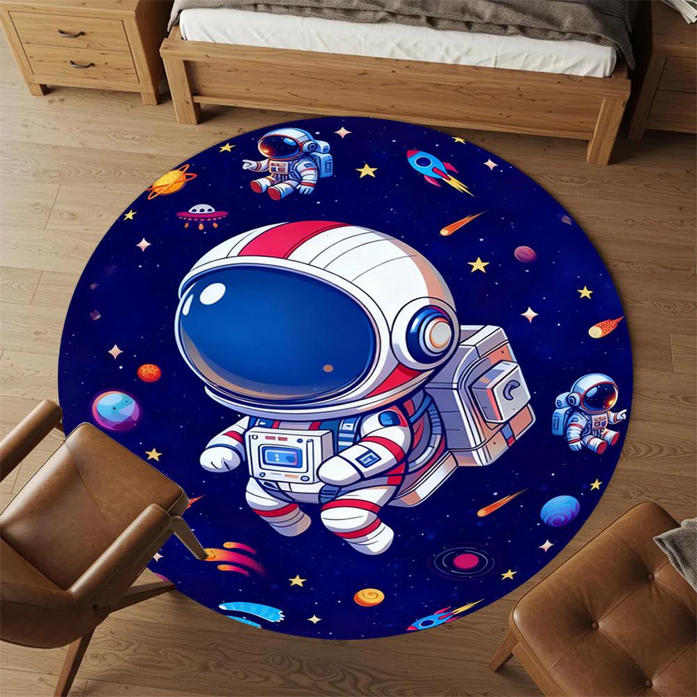 1PC Space Adventure Round Chair Mat Area Rug - Non-Slip, Floor Mat for Office, Bedroom, and Indoor Decor -Gift D1127210