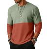 Men Henley Long Sleeve Knit Pullover Casual Crew Neck Patchwork Basic Loose Fit Top Shirt