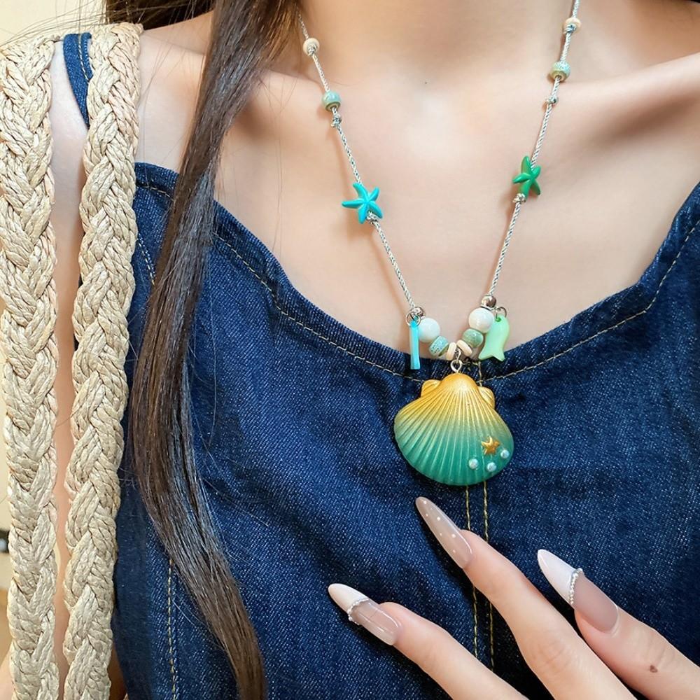 Dopamine Bead Starfish Shell Necklace Bohemian Summer Clavicle Chain Starfish Choker Vacation