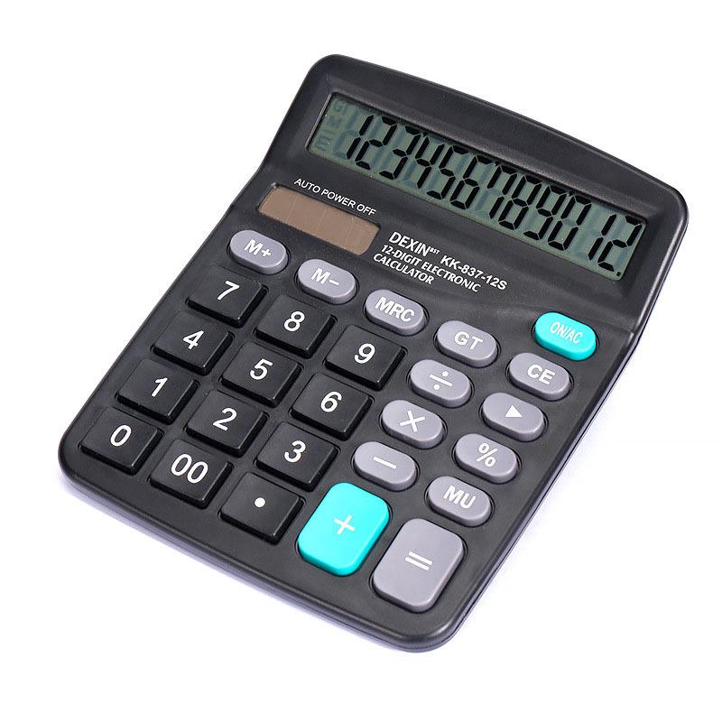 Solar-Powered 12-Digit Desktop Calculator with Large Display for Office Use