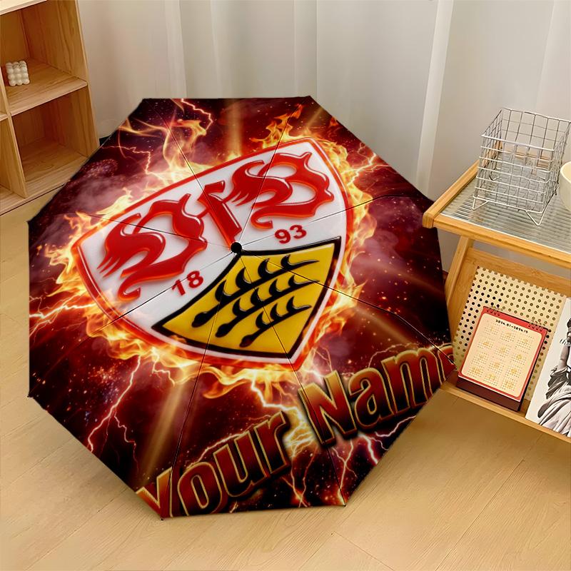 VfB Stuttgart FC Automatic 3‑Fold Umbrella 8‑Rib Windproof Folding Umbrella Sun Rain Protection For Outdoor Travel Daily Use