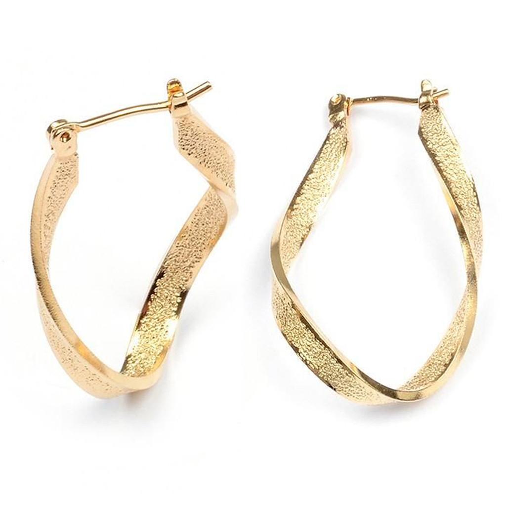 Les Trésors De Lily [M8975] - Gold Plated Hoop Earrings 'Ripples' - 32x20 Mm