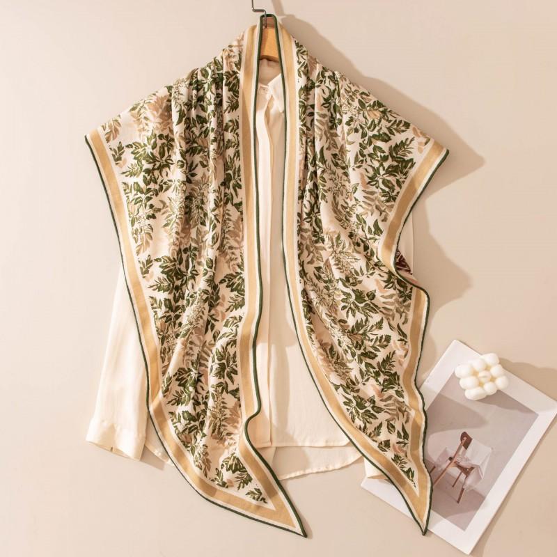 Double-sided Printed Silk Wool Scarf Elegant Triangle Shawl Office Sun Protection