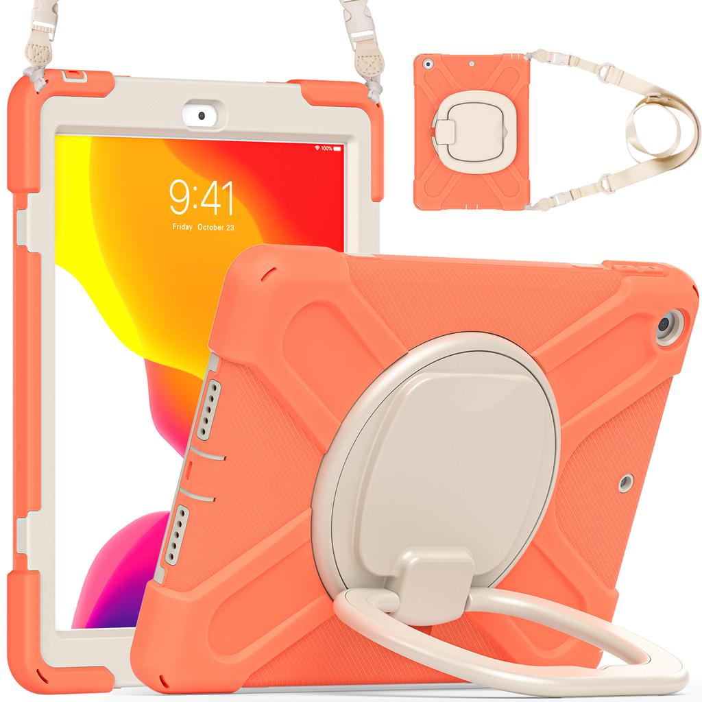 360 Rotating Kids Case Universal for IPad 10.2 2019 2020 2021 7th 8th 9th Generation Heavy Duty Stand Cover with Shoulder Strap