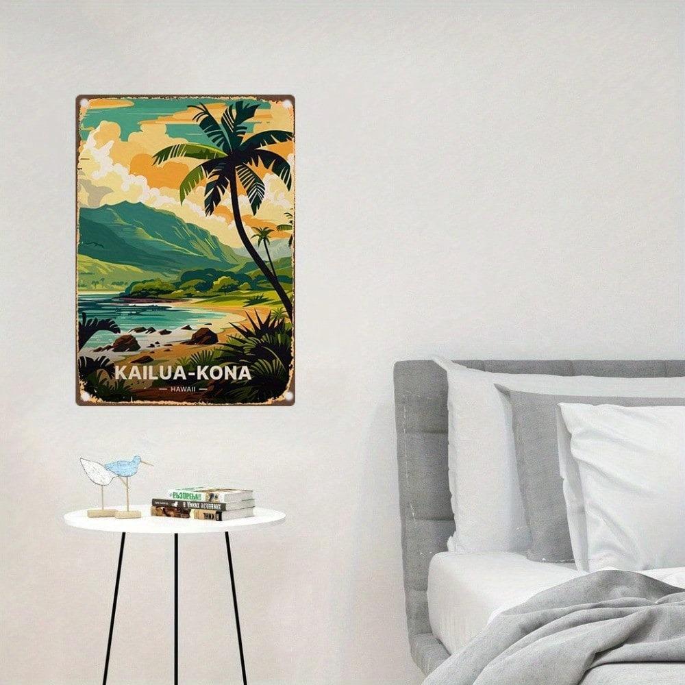 Vintage Hawaii Kailua Kona Tin Metal Wall Art 8x12 Inch Retro Sign Bar Cafe Decor