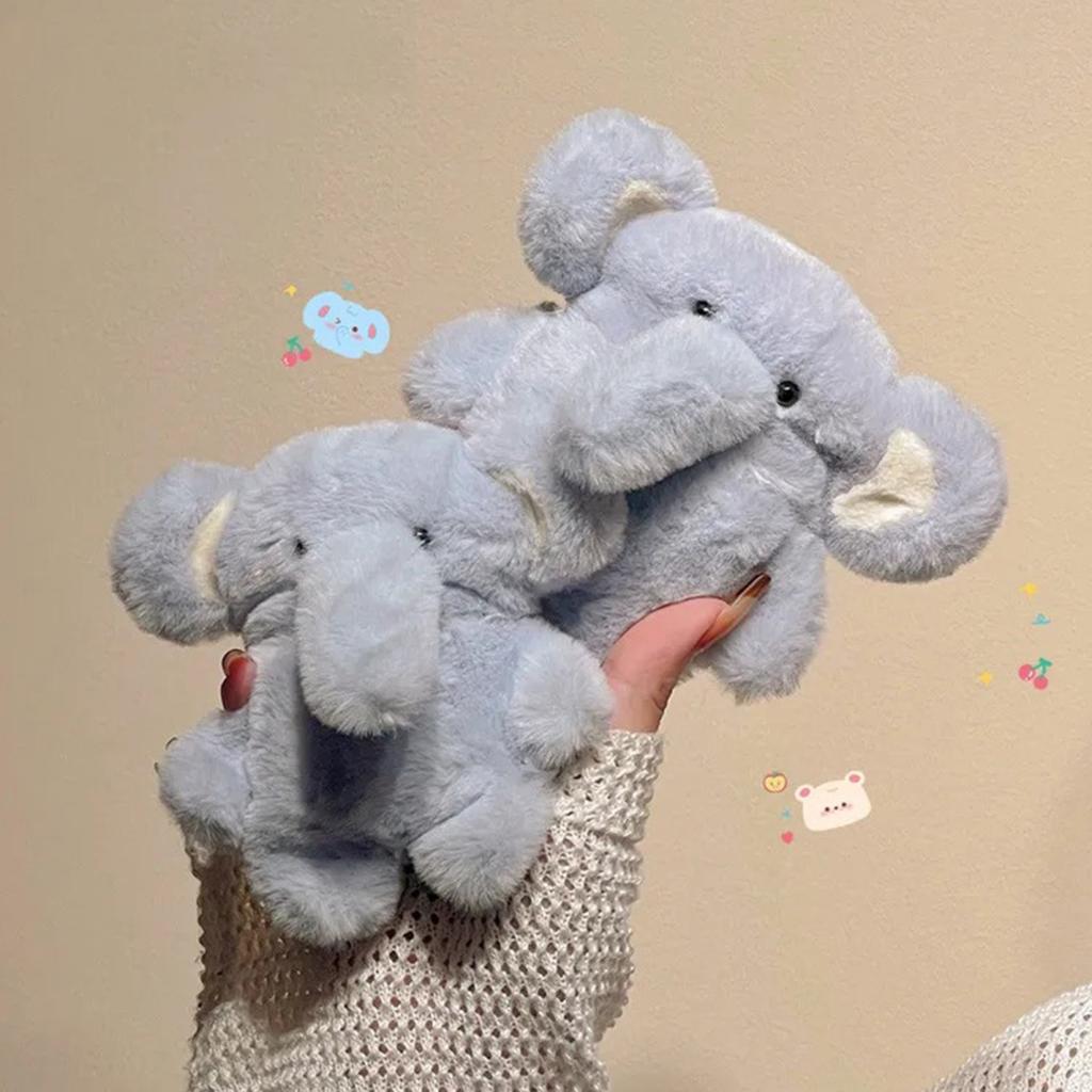 Yousheng Plush Blue Elephant Earphone Case for Airpods 3D Cartoon Fur Animal Headphone Cover for Women Girls