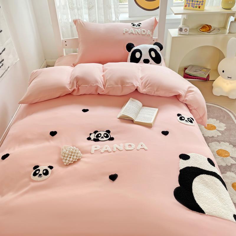 (Student Season) Three piece set of washed cotton embroidery plain color for students