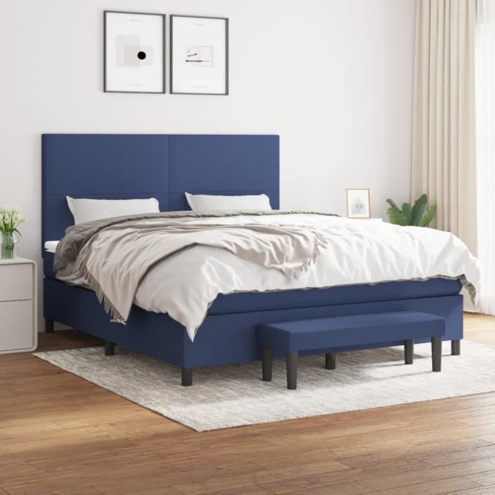 3136451 vidaXL Lit à sommier tapissier avec matelas Bleu 160x200 cm Tissu