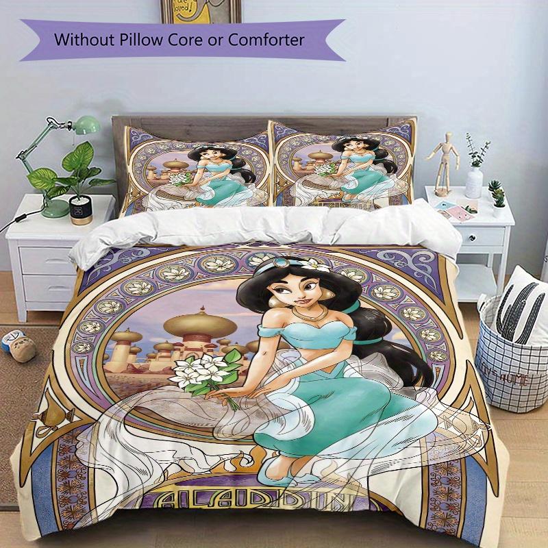 3pcs Beautiful Princess Jasmine Printed Quilt Set - Soft and Comfortable Quilt Cover for Bedroom, Guest Room and Dormitory Decorative Bedding Set