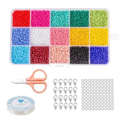15 Colors Millet Beads with Lobster Clasp Open Ring Handmade Beading Set