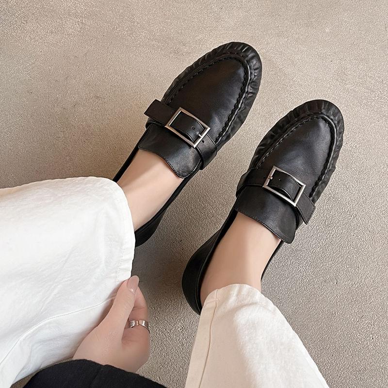 Fashion Retro Low-heel Wrinkle Women Pumps Genuine Leather High Quality Shoes Woman 2025 Autumn Concise Casual Working Pumps Loafers