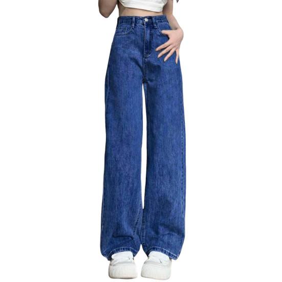 Dames Jeans Hoge Taille Knoopsluiting Ritssluiting Vintage Losse Pasvorm Zakken Rechte Wijde Pijpen Streetwear Broek Dagelijkse Draag Lange Broeken