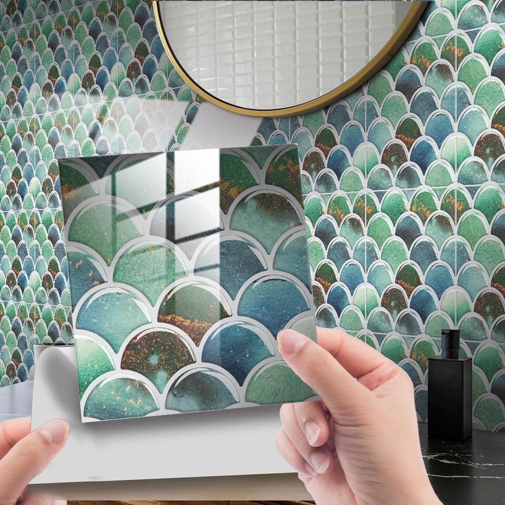 10PCS 15*15cm Tile Stickers Waterproof Marble Grain 3D Wall Sticker PVC Colorful Tile Wall Sticker