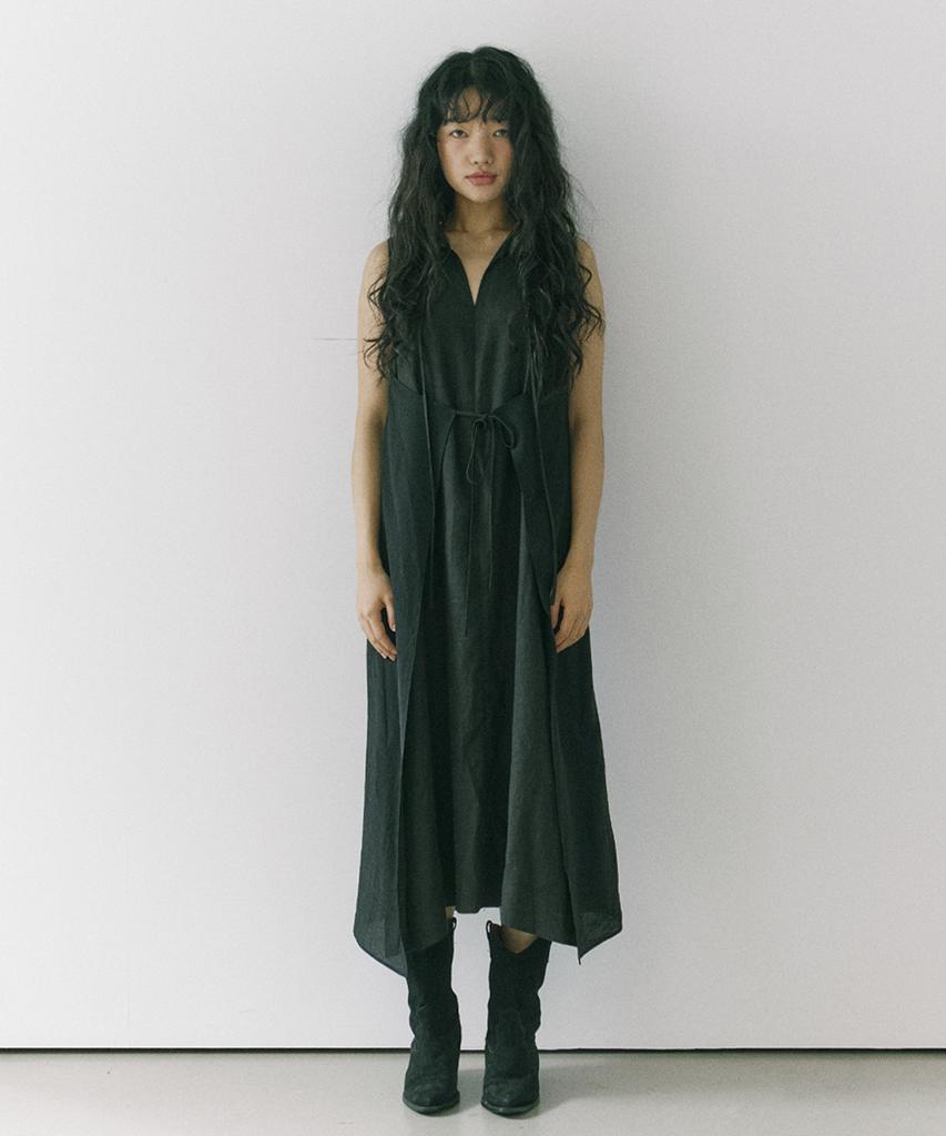 Hocus Pocus Layered Linen Long Dress_Black