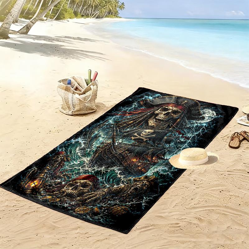 Pirate Art Print Beach Towel, Large Soft Quick Dry Towel for Beach Camping Swimming