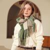 Xale feminino de inverno com imitação de caxemira xadrez, cachecol quente e gola com borla