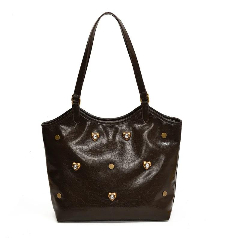 Large Capacity PU Single Women's Shoulder Bags 2026 High Quality Niche Retro Commuting Bag Fashionable Versatile Youth Tote Bag
