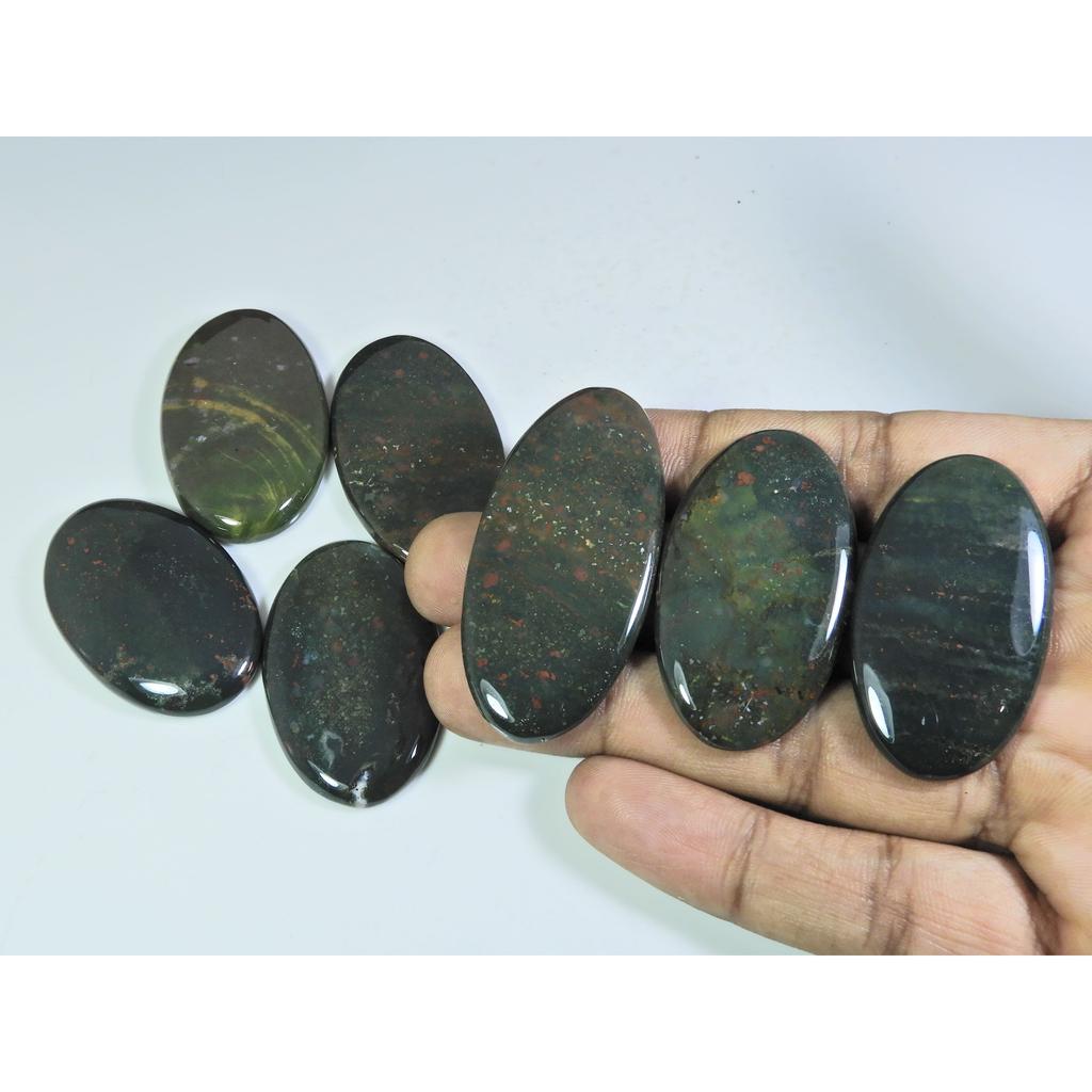 07Pcs Natural Blood Red Bloodstone Oval Cabochon Loose Gemstone Lot 387Cts. A-749