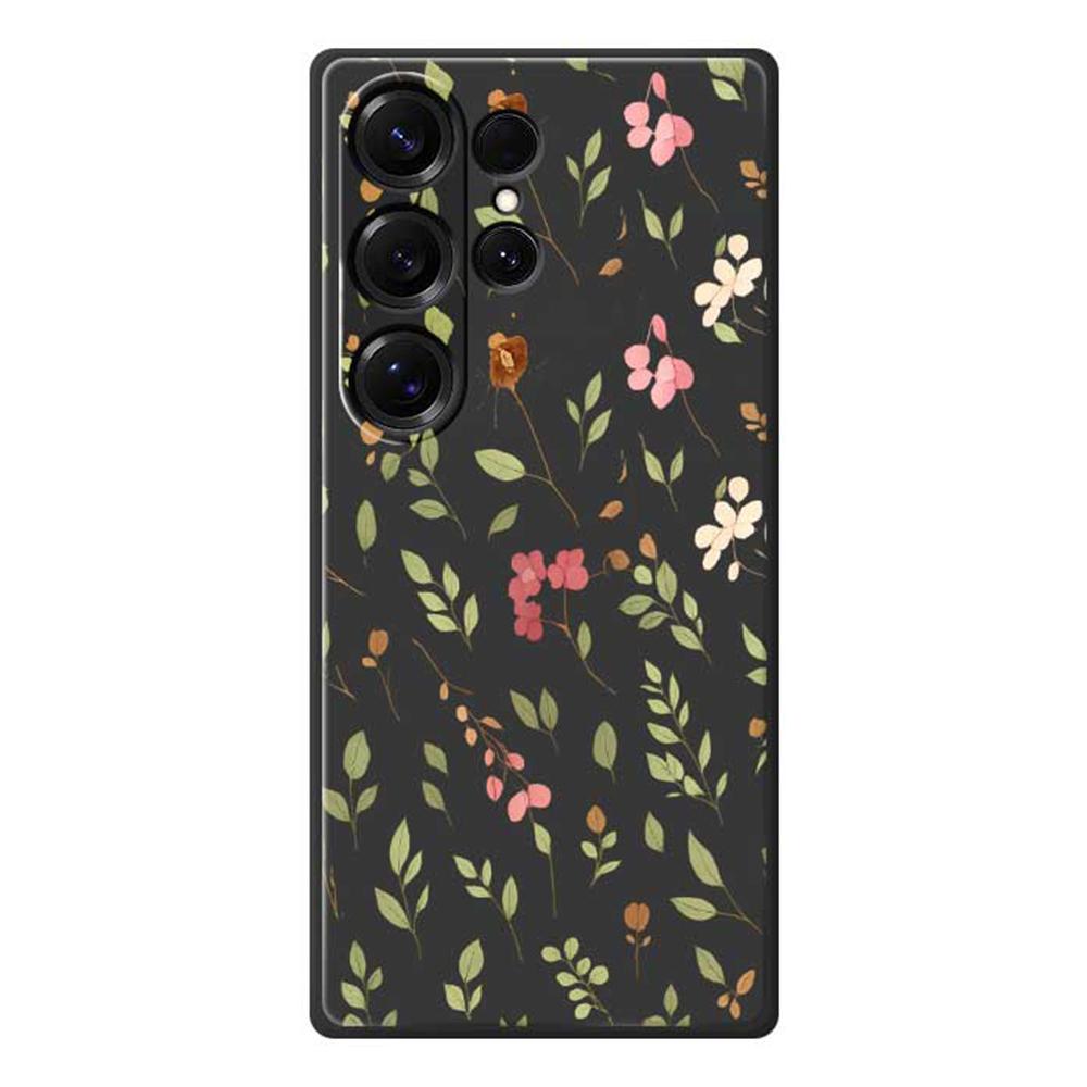 

For Samsung Galaxy S25 Ultra Case Small Flower Leaves Pattern Printing Straight Edge TPU Phone Back Cover Black