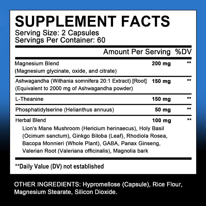 Cortisol Supplement, Magnesium Blend 200 Mg, L-theanine 150 Mg, 120 Capsules