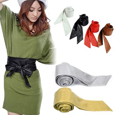 Women's Faux Leather Bowknot Wrap Corset Tie Cinch Waist Belt Band Waistband