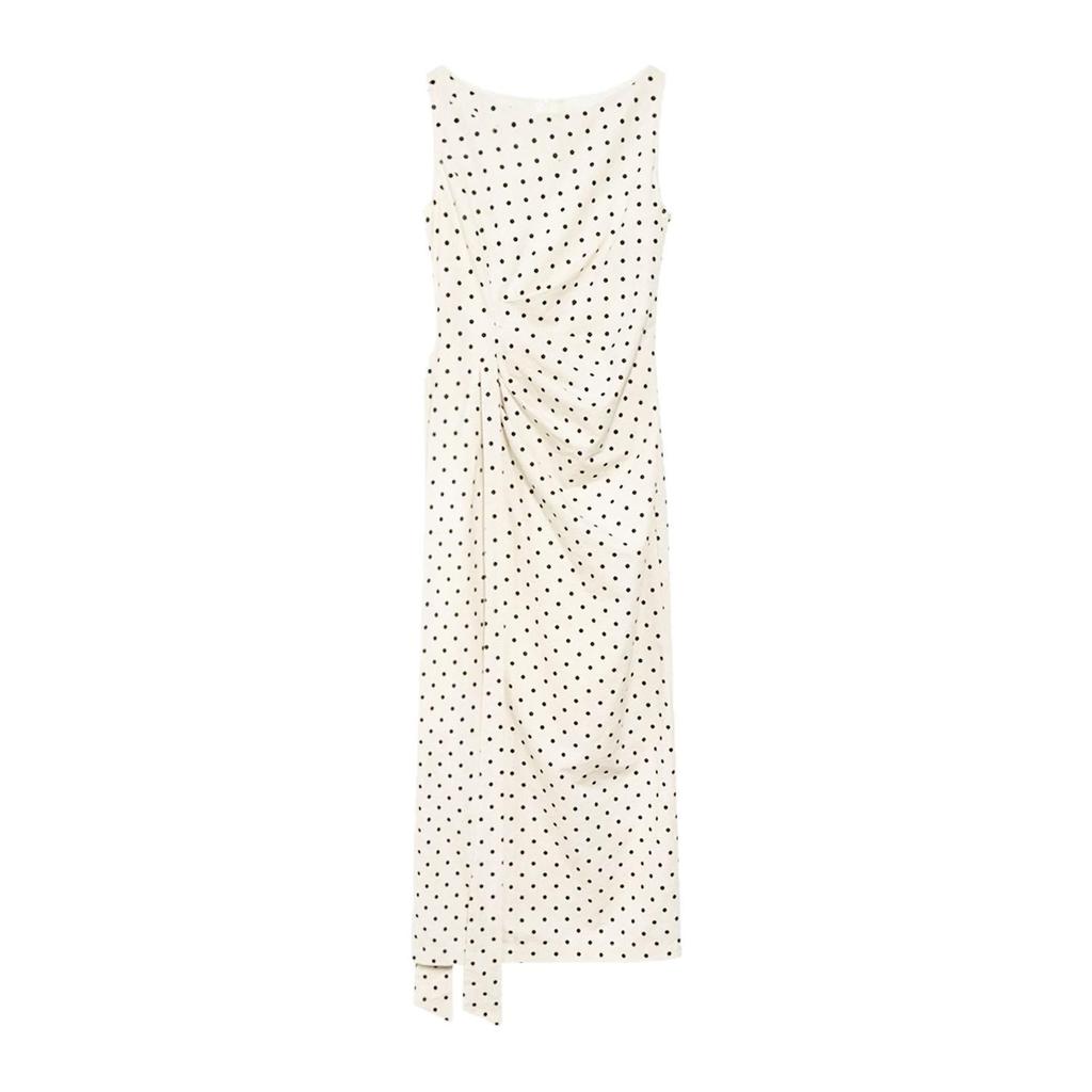 Women's French Polka Dot Slim Fit Sleeveless Midi Dress