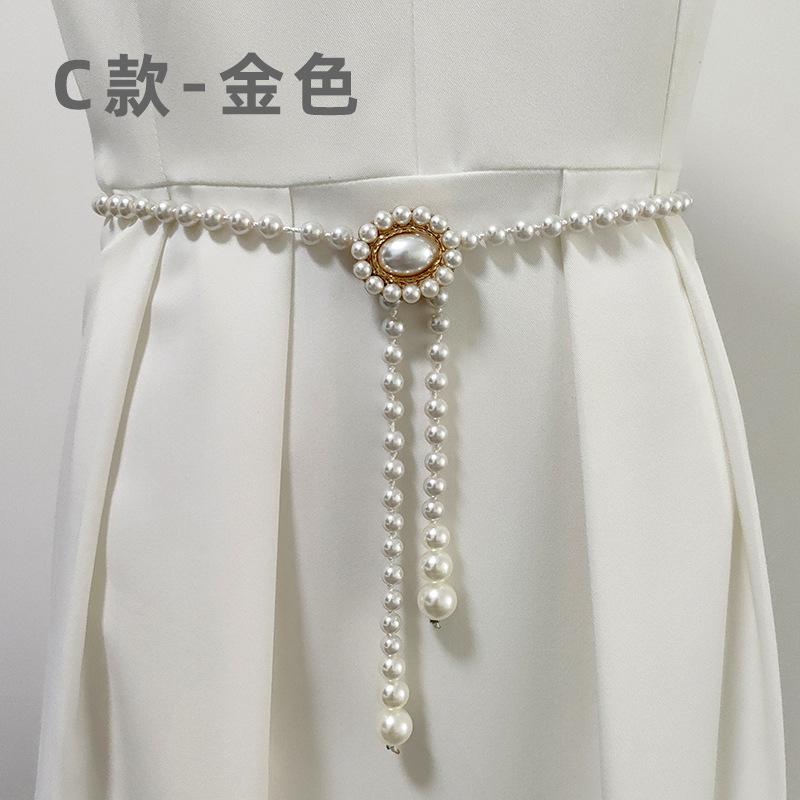 Perlenbesetzter Taillengürtel für Damen, elegantes, rundes Damenkleid