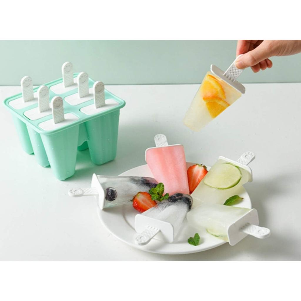6-Compartment Silicone Popsicle Molds Set with Funnel & Cleaning Brush, Easy Release Reusable BPA Free Ice Pop Molds, Green