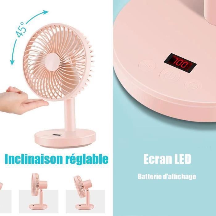 Ventilateur de Table - E.F.Connection - Rose - 4 Vitesses - Batterie Rechargeable
