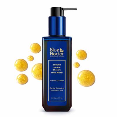 Blue Nectar Gold Swaran Bhasam Face Wash for Glowing Skin | Ayurvedic Gentle Cleanser for Oily & Dry Skin | Daily Face Wash for Women & Men (10 Her
