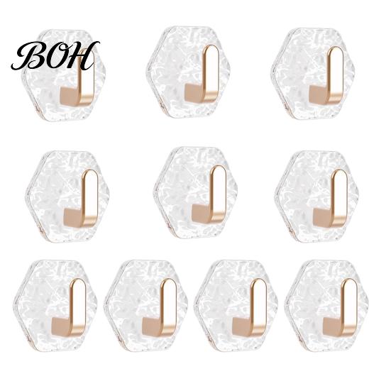 Acrylic Hexagon Hooks Adhesive Hooks, Hexagonal Wave Shape, No Drilling Easy Dorm Room Wall Installation Hook, Modern Style Clear for Bathroom Kitchen