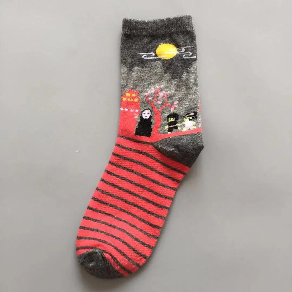 Neuer Trend Damen Baumwolle Cartoon gestreift Mid-Tube Damen bequeme atmungsaktive Herren- und Damensocken