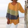 Art Print V Neck Loose Casual Women Long Sleeve Top Irregular Hem