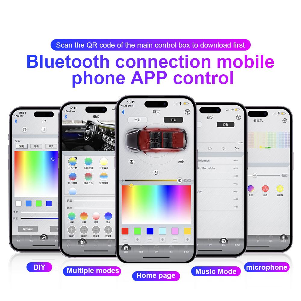 18/22 In 1 Car Hidden Ambient Light Neon Symphony RGB Rainbow Backlight Smoke Matt Black Acrylic Ambient Matt Lamp 12V Dual Zone