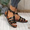 Fashion Sandals Women's 2025 Fashion Leather PU Round Toe Ankle Metal Buckle Platform Women's Shoes Handmade Flat Sandals in Summer