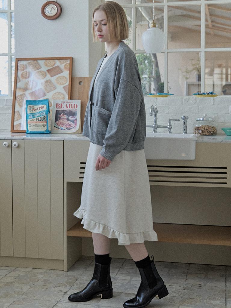 Avang Round Neck Hem Line Frill Dress - Oatmeal