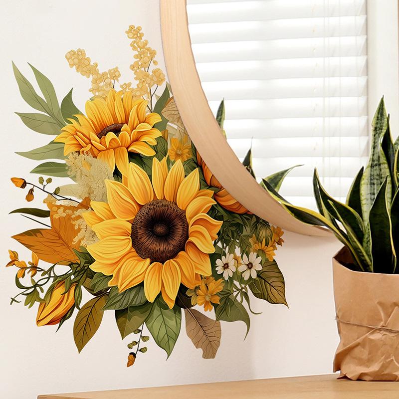 Sunflower Wall Sticker Hand Painted Removable Self Adhesive for Bedroom Living Room Furniture Decoration