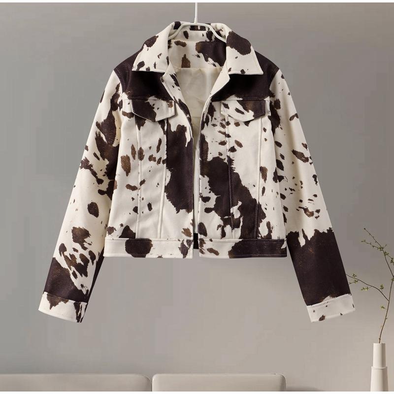 

Шикарные куртки с контрастным принтом для женщин, винтажные повседневные однобортные с длинным рукавом и карманами, пальто для осени и улицы L белый
