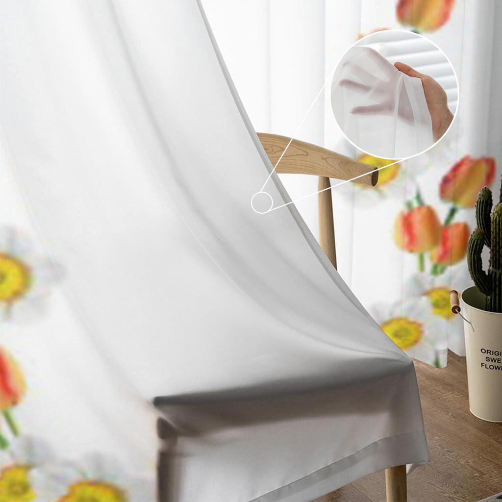Plant Tulip Flowers Daisy Sheer Curtain For Living Room Modern Voile Tulle Window Curtains For Bedroom Kitchen Drapes