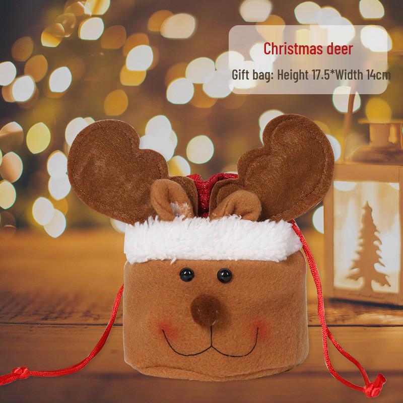Cross-border Christmas Flannel Apple Drawstring Gift Bag with Bow - Cartoon Candy Bag for Kids