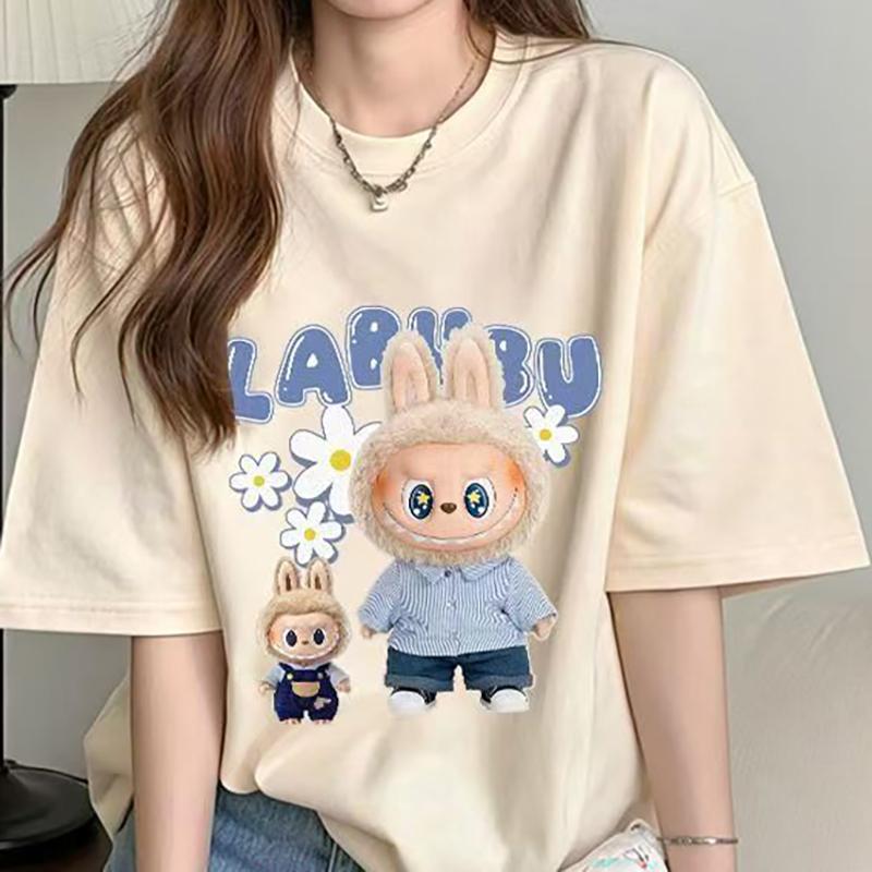 

Женская футболка с коротким рукавом, футболка с принтом Лабубу, летняя повседневная модная одежда, мультяшная милая аниме-топ для девочки M