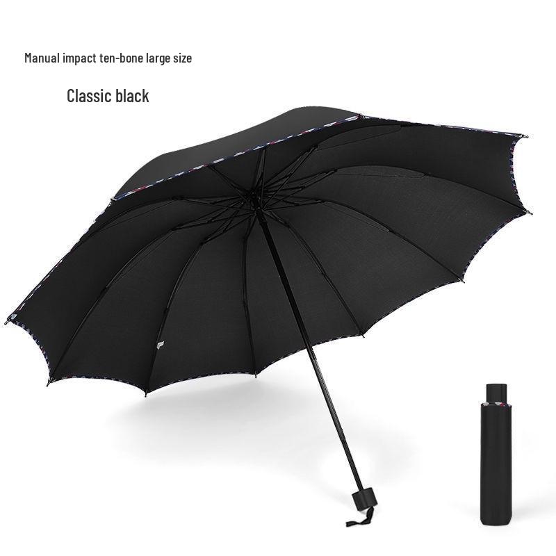 60-Bone Double-Rib Automatic Folding Umbrella: Black Sunshade & Rain Protection, Dual-Use for UV Sunscreen or Business Advertising.