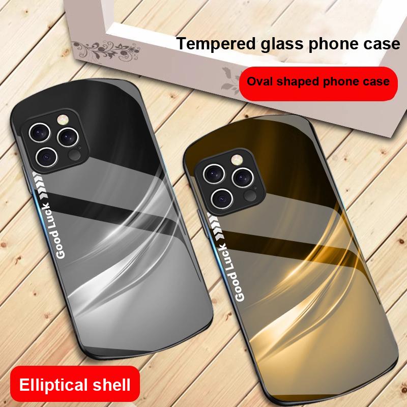 Šťastný Gradient Ripple Pro IPhone 16 Pro Max 16e 15 Pro 14 13 12 Mini 11 XS Max XR 7 8 Plu SE 22 Eliptický skleněný kryt na telefon