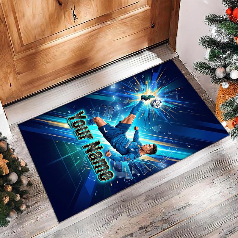 Cristiano Ronaldo Printed Crystal Velvet Rug Non‑Slip Crystal Velvet Carpet For Sofa Bedroom Indoor Home Decoration