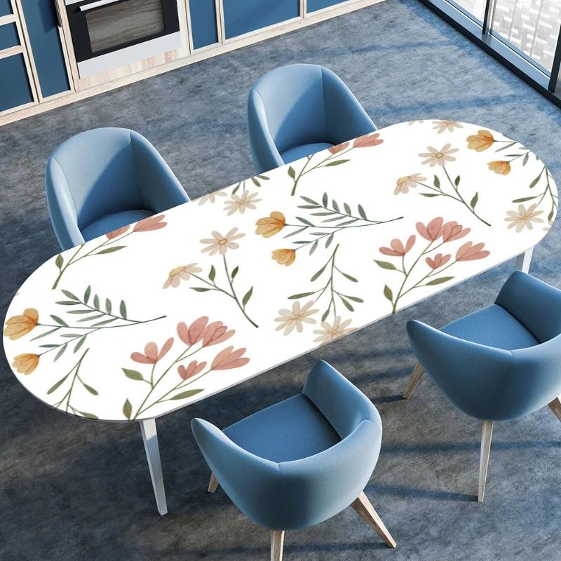 Elastic Stretch Waterproof Tablecloth Oil-Resistant Oval Fitted Table Cover for Kitchen Dining Wedding Party Outdoor Courtyard
