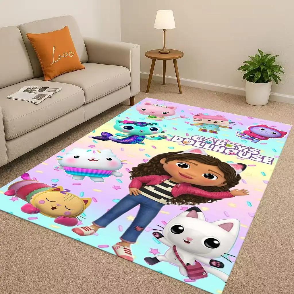 HD Cute Gabbys Dollhouse Cartoon Girl Living Room Non-Slip Area Rug Soft Carpet for Bedroom Playroom and Sofa,Home Decor Doormat