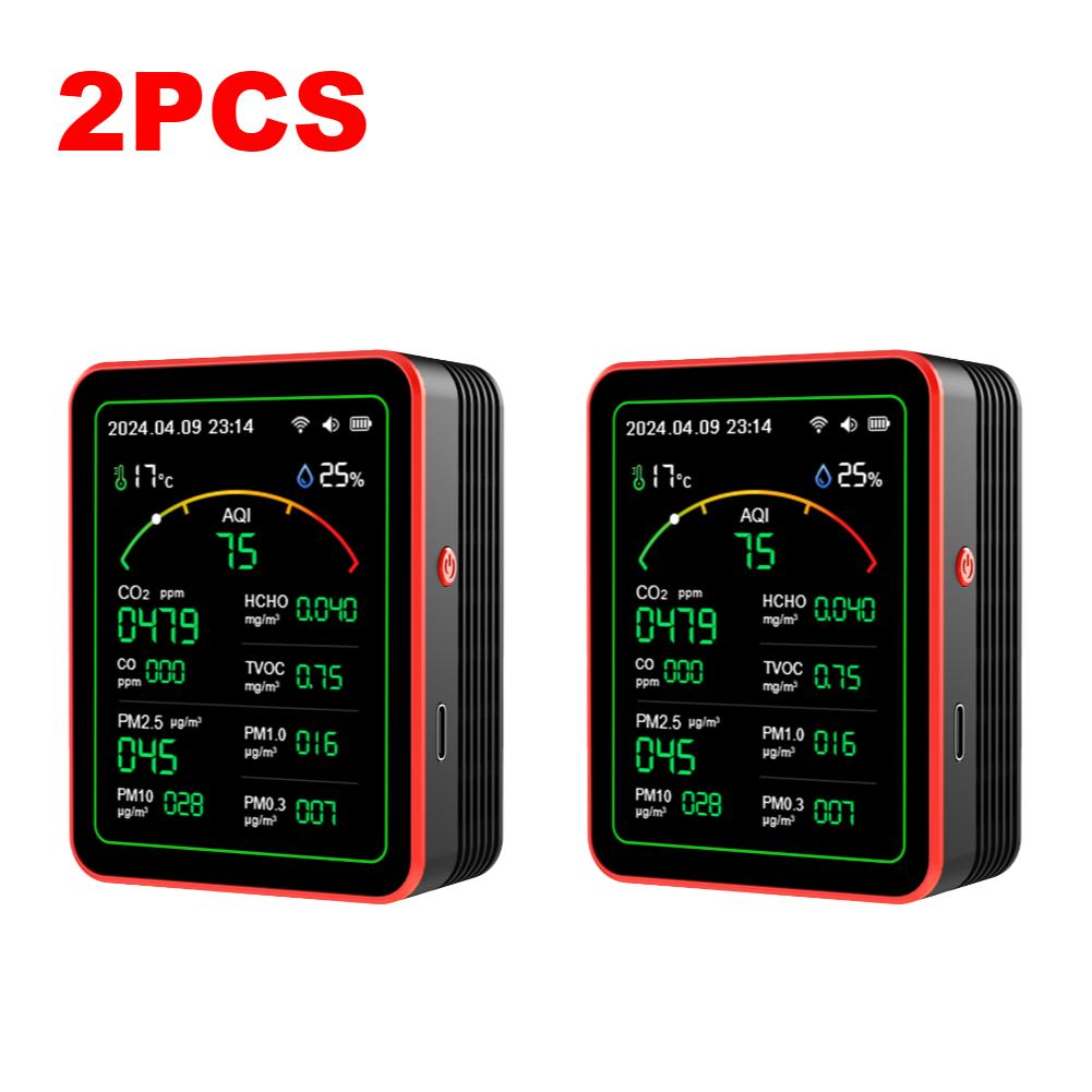 1/2PCS WiFi 15 in 1 Air Quality Monitor TFT Display Portable AQI PM0.3 PM1.0 PM2.5 PM10 Tester APP Control Air Quality Monitor