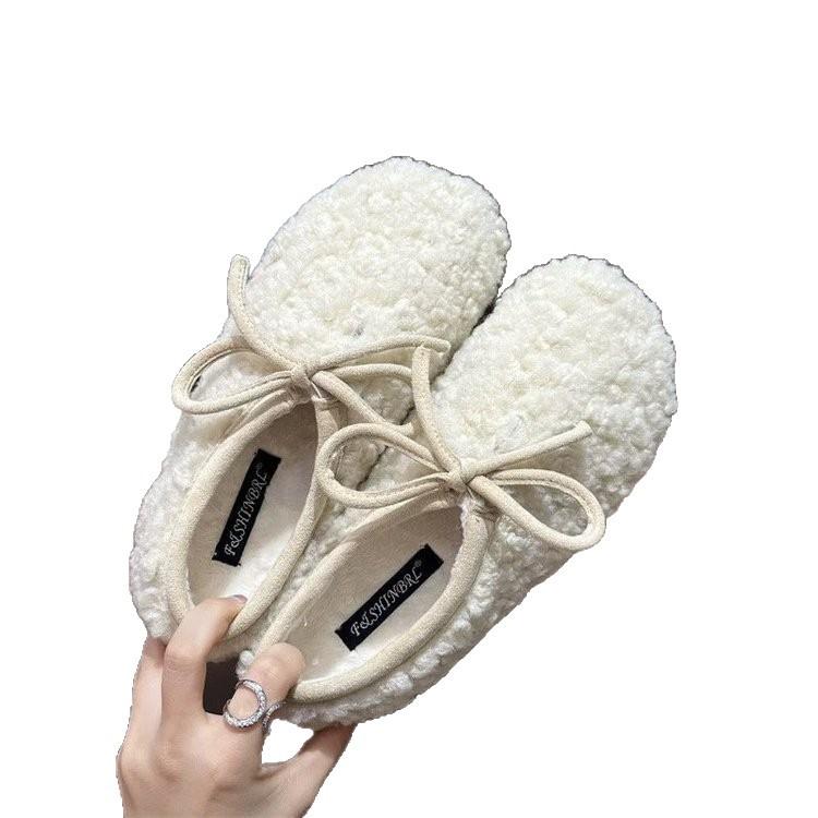 Wool version! Sweet and white round head inner height-increasing fluffy shoes for women outside winter velvet warm bean cotton shoes